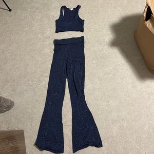 Superdown Quinn Sparkle Sheer Wide Leg Flared Pant Small